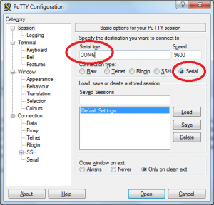 PuTTY connection dialog